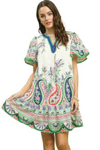 Umgee Paisley Flutter Sleeve Mini Dress