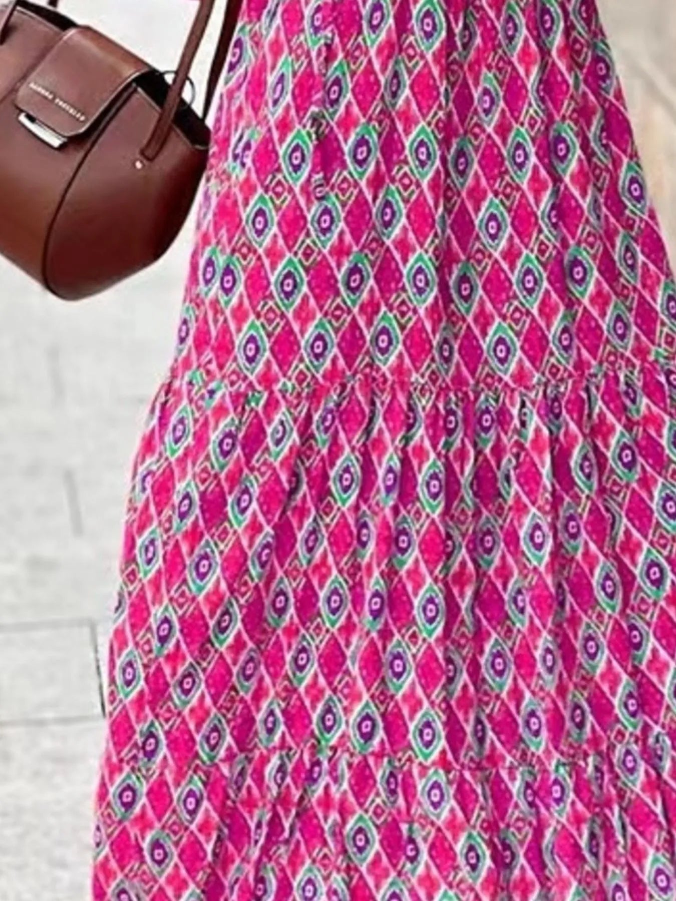 Maxi Dresses Colorful Printed V-Neck Balloon Short Sleeve Ruffled Oversized 09c85800-da79-41d5-896e-54def3519e81-Max-Origin Trendsi