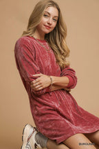 Umgee Mini Dress Velour Burgundy Long Sleeves Drawstring Waist 09cbe57a-ab4d-4a08-a706-77d1159cfef6-Max-Origin Trendsi