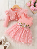 Children's Floral Butterfly Dress and Cardigan Set
