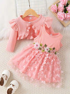 Children's Floral Butterfly Dress and Cardigan Set