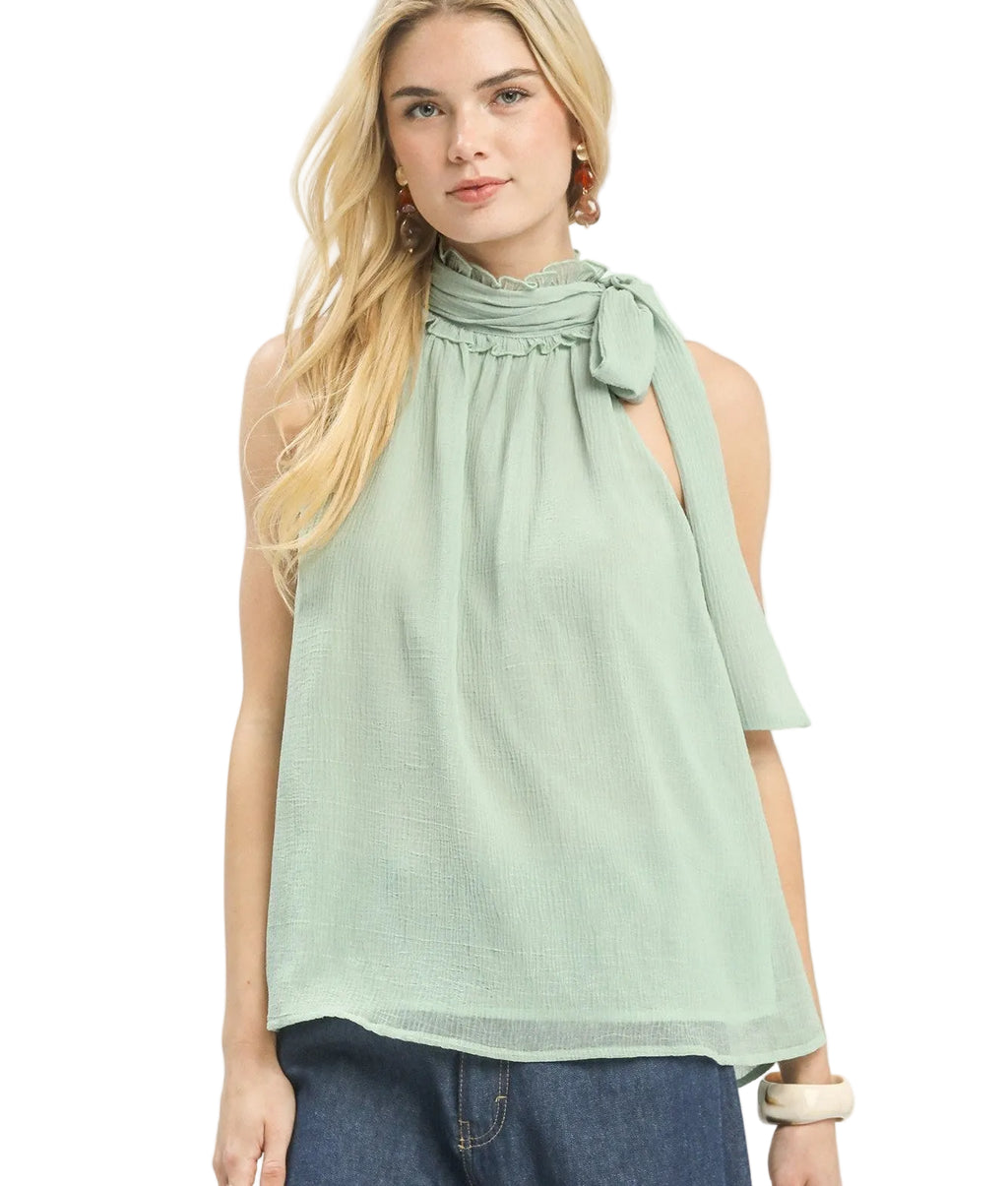 Umgee Halter Tie Neck Sleeveless Chiffon Top