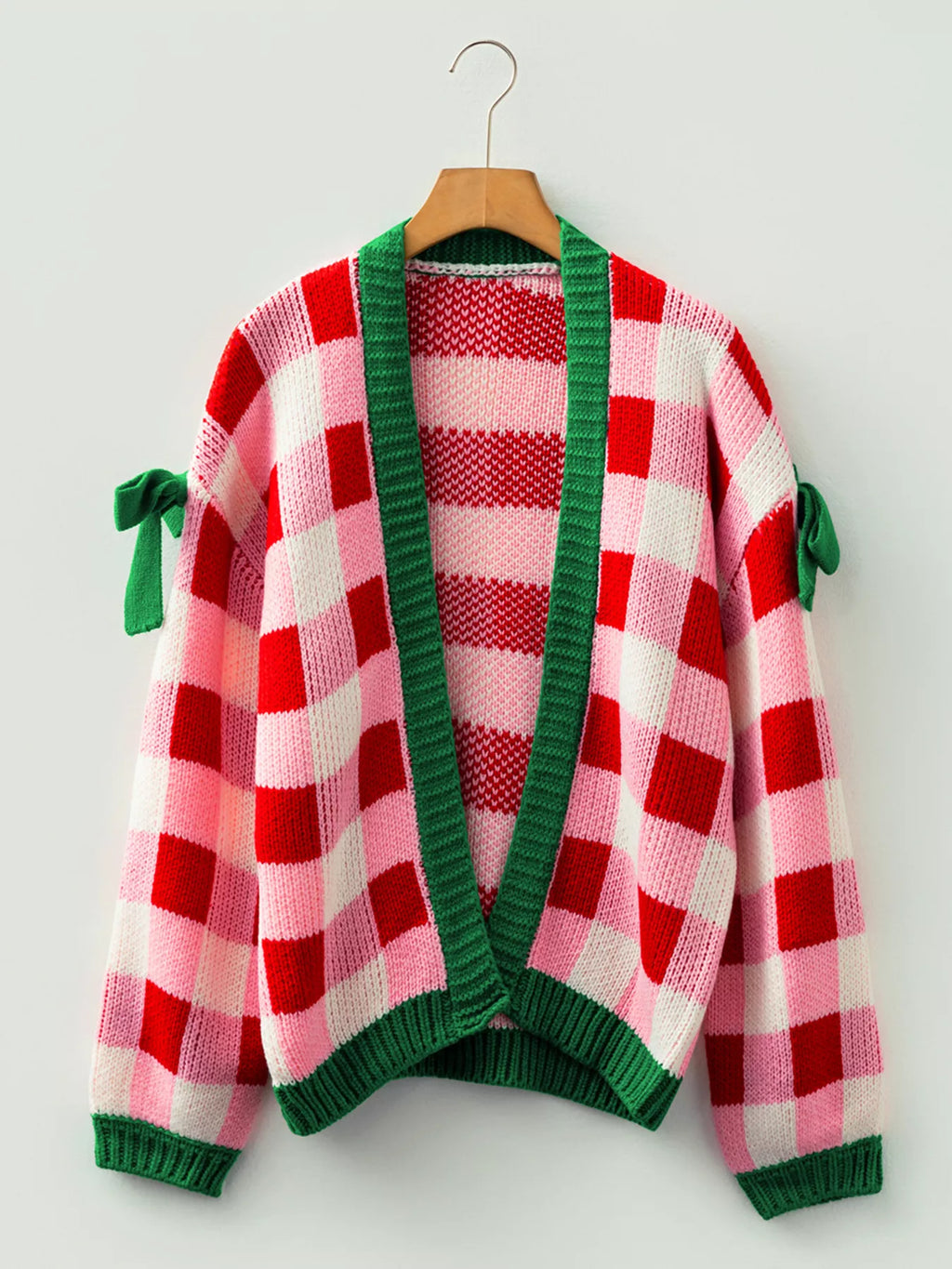 Christmas Womens Cardigan Checkered Knit Bow-Tie Sleeves Oversized 09e0e86c92d94d76942c5d09c11dff41-Max-Origin Trendsi