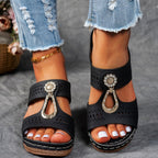 Open Toe Block Heel Sandals with Mid Heels in PU Leather and Rubber
