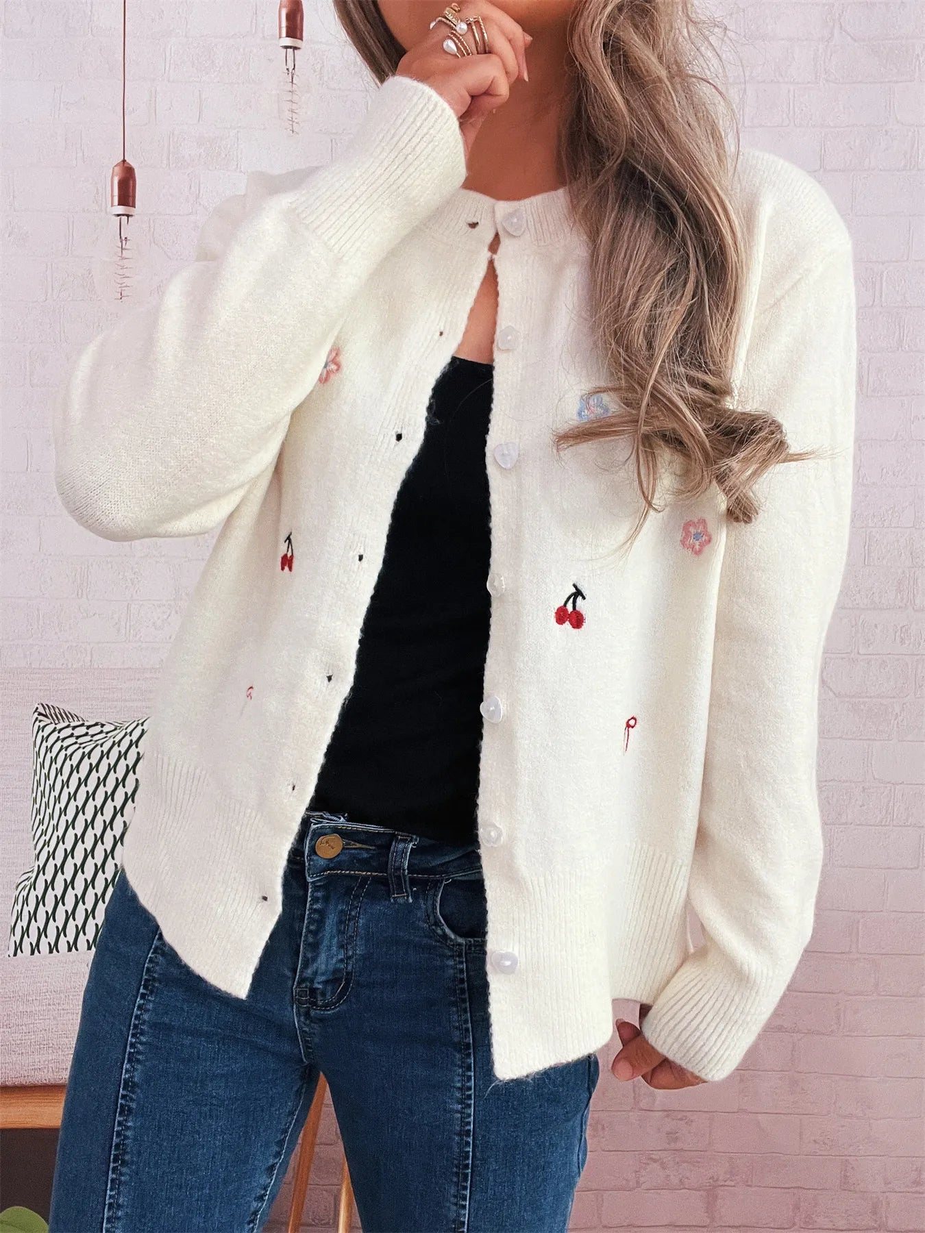 Women's Cardigan Ribbed Button-Front Knit Embroidered Long Sleeve 09fd4a5fe630444c9fb044fee8c2c413-Max-Origin Trendsi