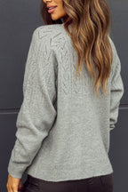 Gray Cardigan Woolen Blend Openwork Button Down Long Sleeve Knitwear 0a0ba25e-83c9-4b86-aea0-6f7a9e450458-Max Trendsi