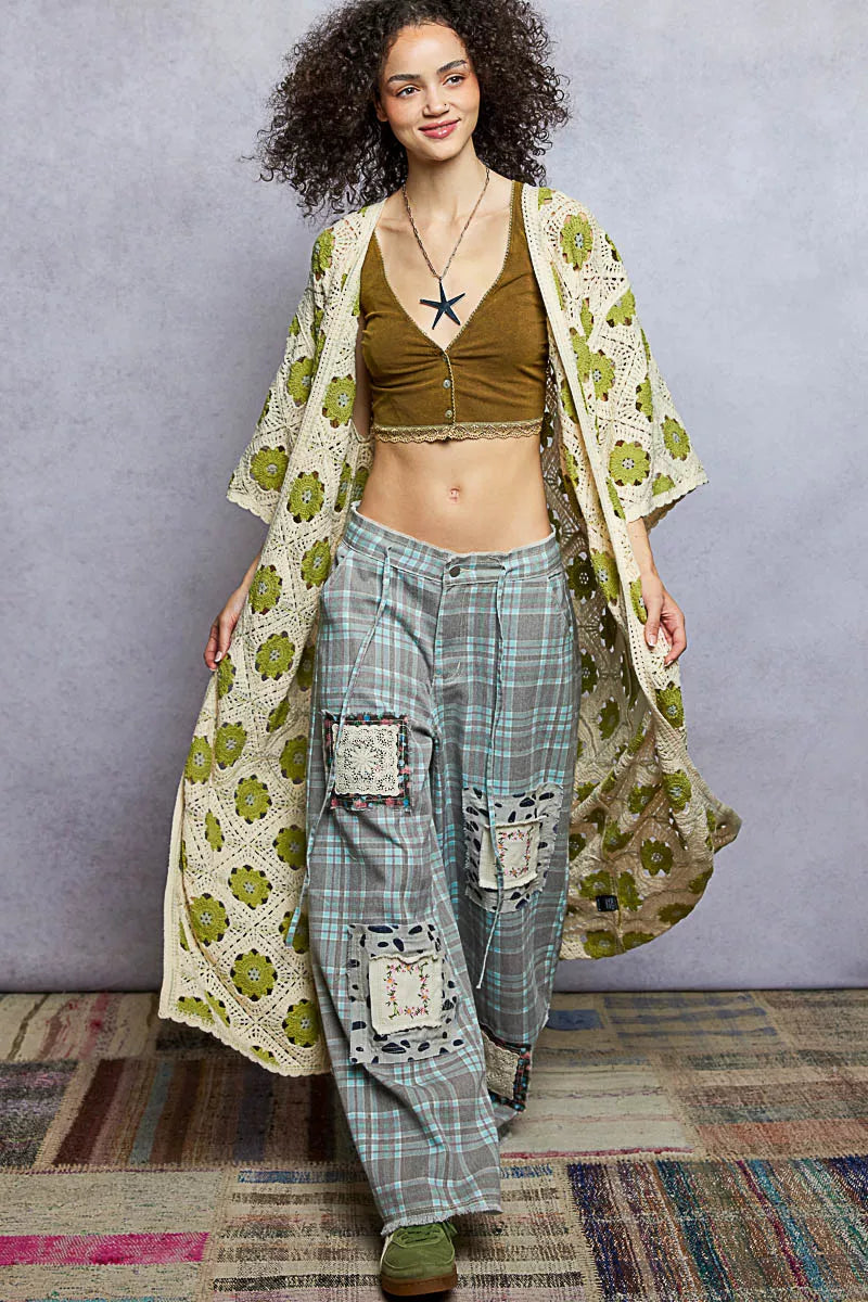 POL Crochet Longline Cardigan Olive Floral Open Front NATURAL OLIVE One Size 0a0ff1a3-229c-48de-aa48-2ed2f76b352c-Max-Origin Trendsi