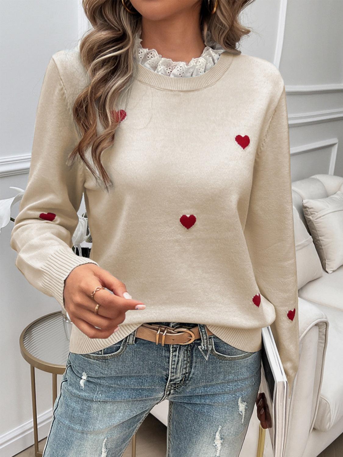 Heart Sweater Lace Collar Detail Long Sleeve Knitwear 0a1429d4-8f0e-4a78-9343-d998b30108d0-Max Trendsi