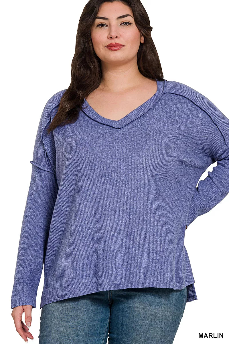Zenana Womens Sweater Brushed Ribbed Hacci Drop Shoulder V-Neck Plus Sizes 0a28462a-f2d9-4cb9-adb3-f1ef9583e4ab-Max-Origin Trendsi