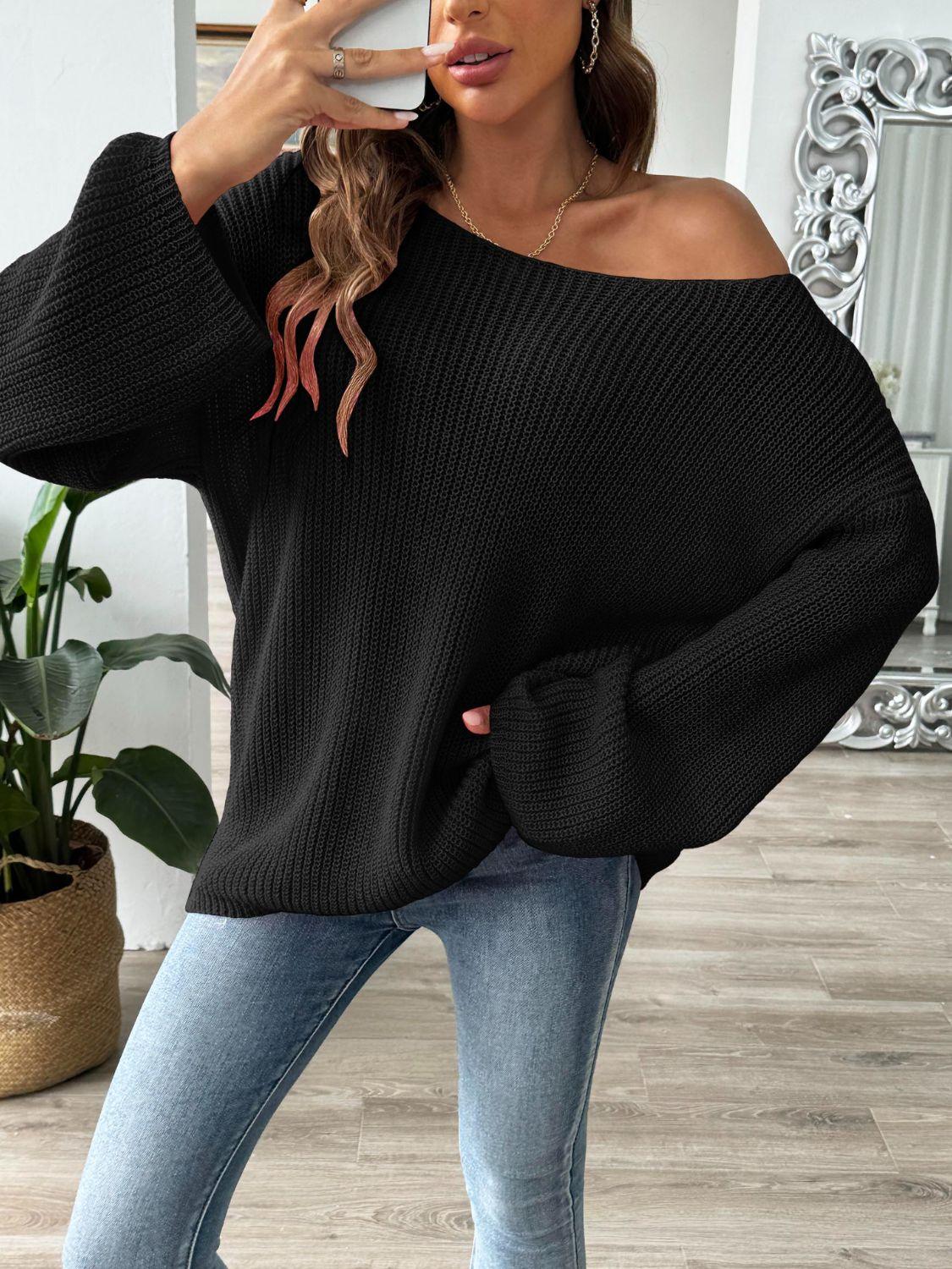 Sweater Oversized Round Neck Long Sleeve Knitwear Black 0a39df20-ffcb-4ef7-ae4c-52578a718bfc-Max Trendsi
