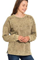 Zenana Pullover Mocha Acid Wash French Terry Exposed-Seam Top 0a3aa6047e9d484497978a6869df8219-Max-Origin Trendsi