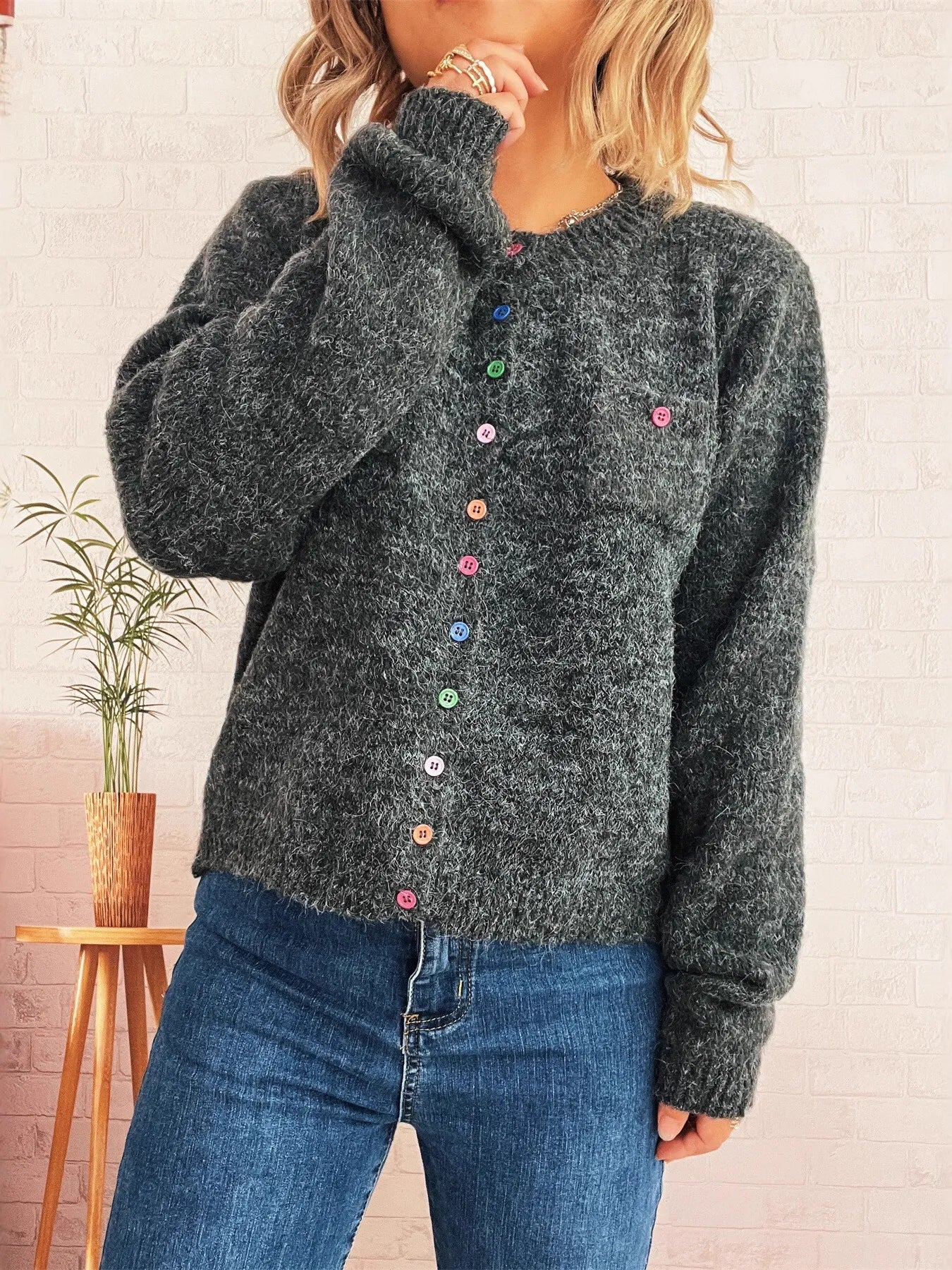 Women's Cardigan Colorful Button-Up Ribbed Hem with Chest Pocket 0a3e3ec0a5d34f2cb589afe557b205bc-Max-Origin Trendsi