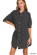 Zenana Shirt Dress Ash Black Washed Double Gauze Oversized Pocketed ASH BLACK 0a44dc674d654f6f88a725624e127ea9-Max-Origin Trendsi