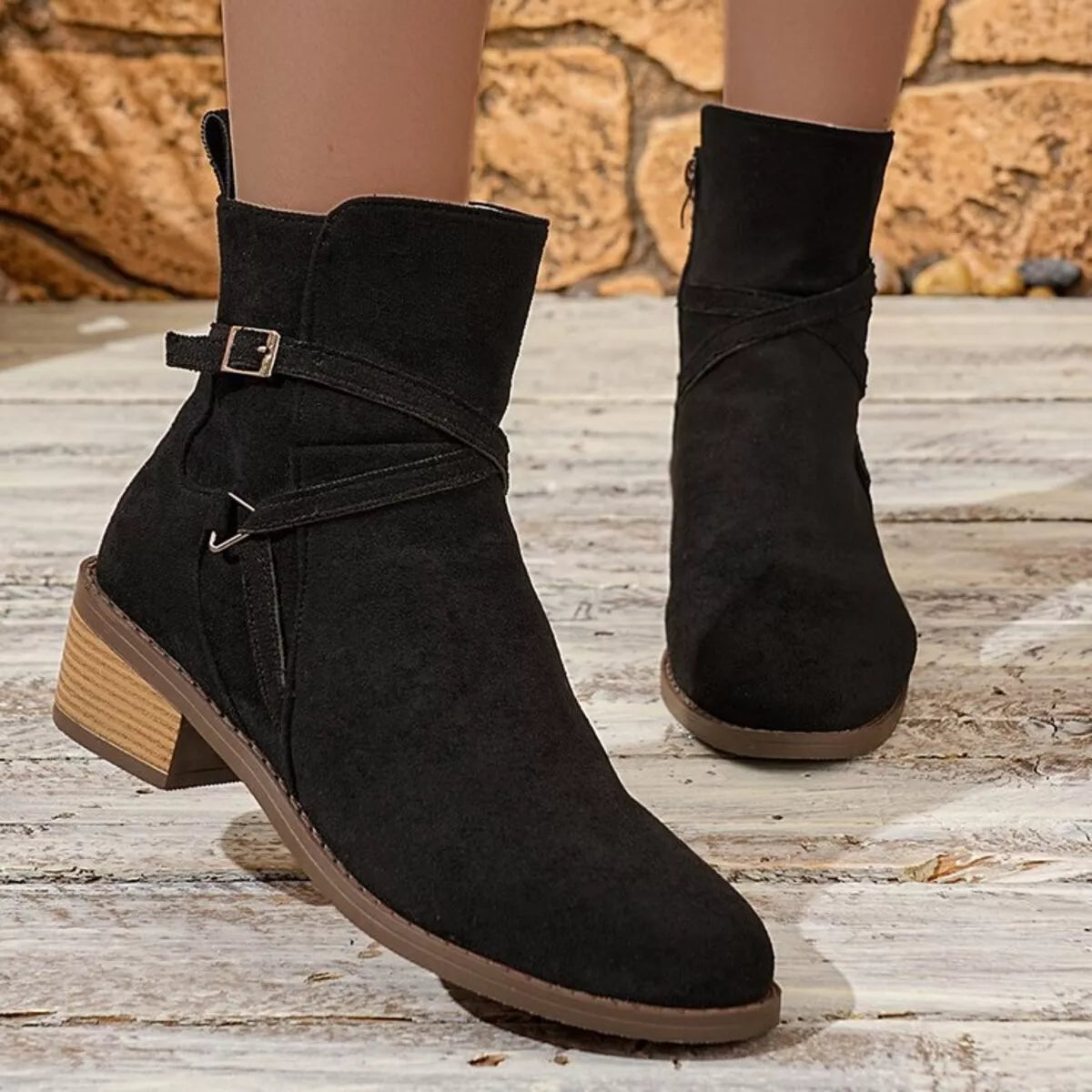 Women's Boots Faux Suede Side Zip Block Mid Heels Shoes Black 0a5945256a424f35bffcbf068b3c987f-Max-Origin Trendsi