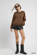 Umgee Women's Fleece Sweatshirt Mocha Brown Round Neck Long Sleeve 0a6312b2-8897-410e-bb32-8d26f0483576-Max-Origin Trendsi