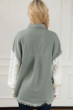Raw Hem Jacket Cotton Collared Neck Button Up Long Knit Sleeve Outwear 0a68a97b-931a-4bc5-bc8b-144fe5d8f8db-Max Trendsi