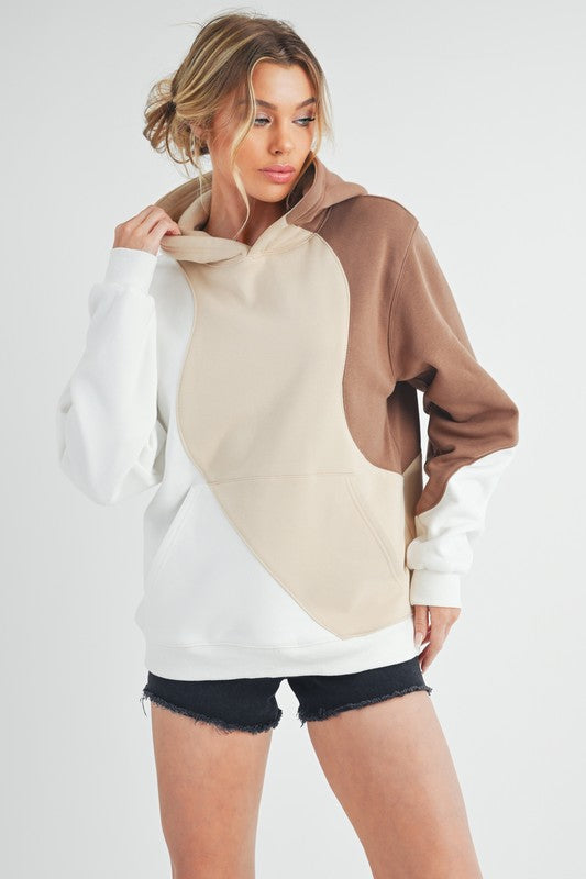 Aemi + Co Hoodie Sand Color Block with Kangaroo Pocket Long Sleeve Sand 0a6e3d52-0a0c-422c-a5d5-2ed3c390760f-Max Trendsi