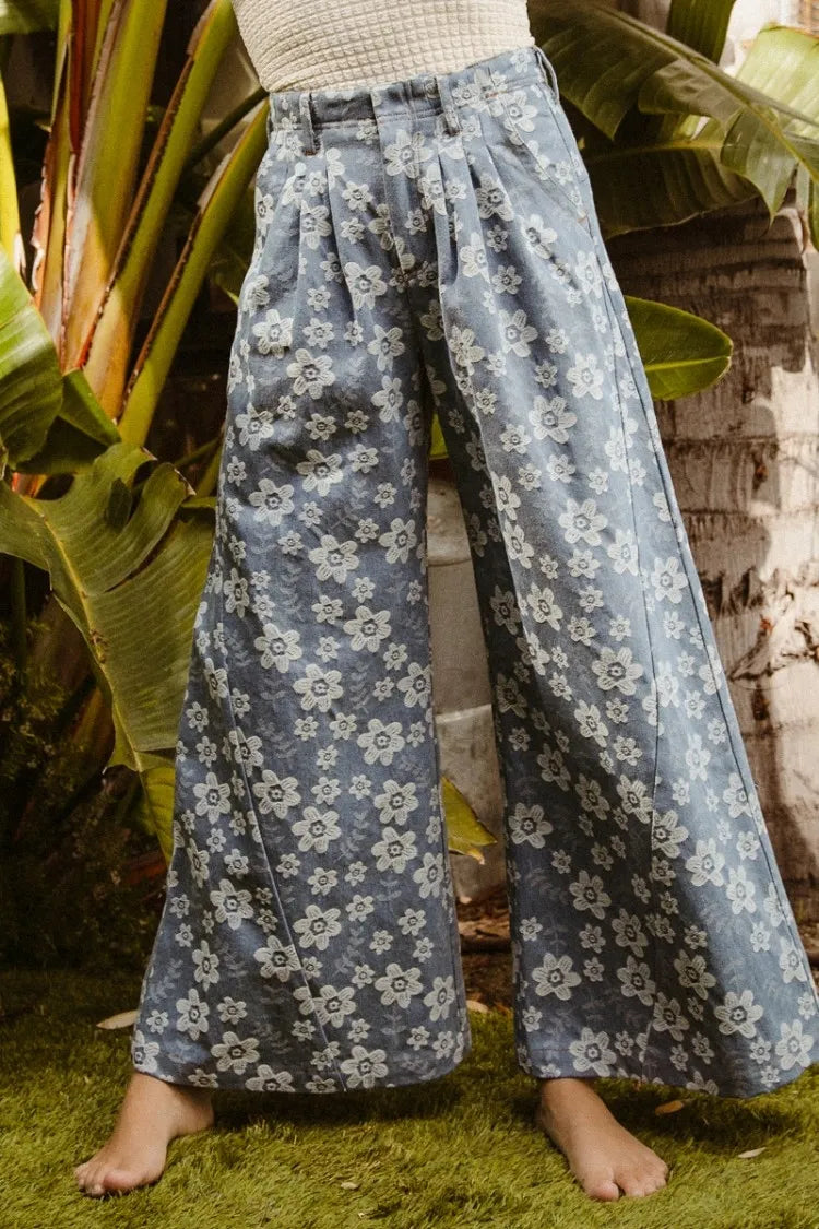 BiBi Jeans Blue Floral Texture Wide Leg High Waisted Pocketed Pants 0a7c64d3e8114cd6ae99a0189e851e90-Max-Origin Trendsi