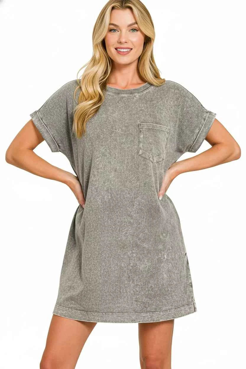 Zenana Cotton T-Shirts Dress Halo Washed Premium Short Sleeve ASH BLACK 0a7e169e-0dd7-420e-a8a9-76155c97925b-Max-Origin Trendsi