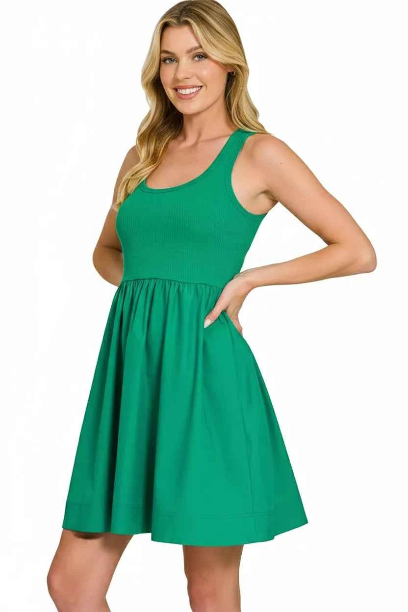 Zenana Combined Knit & Woven Midi Dress