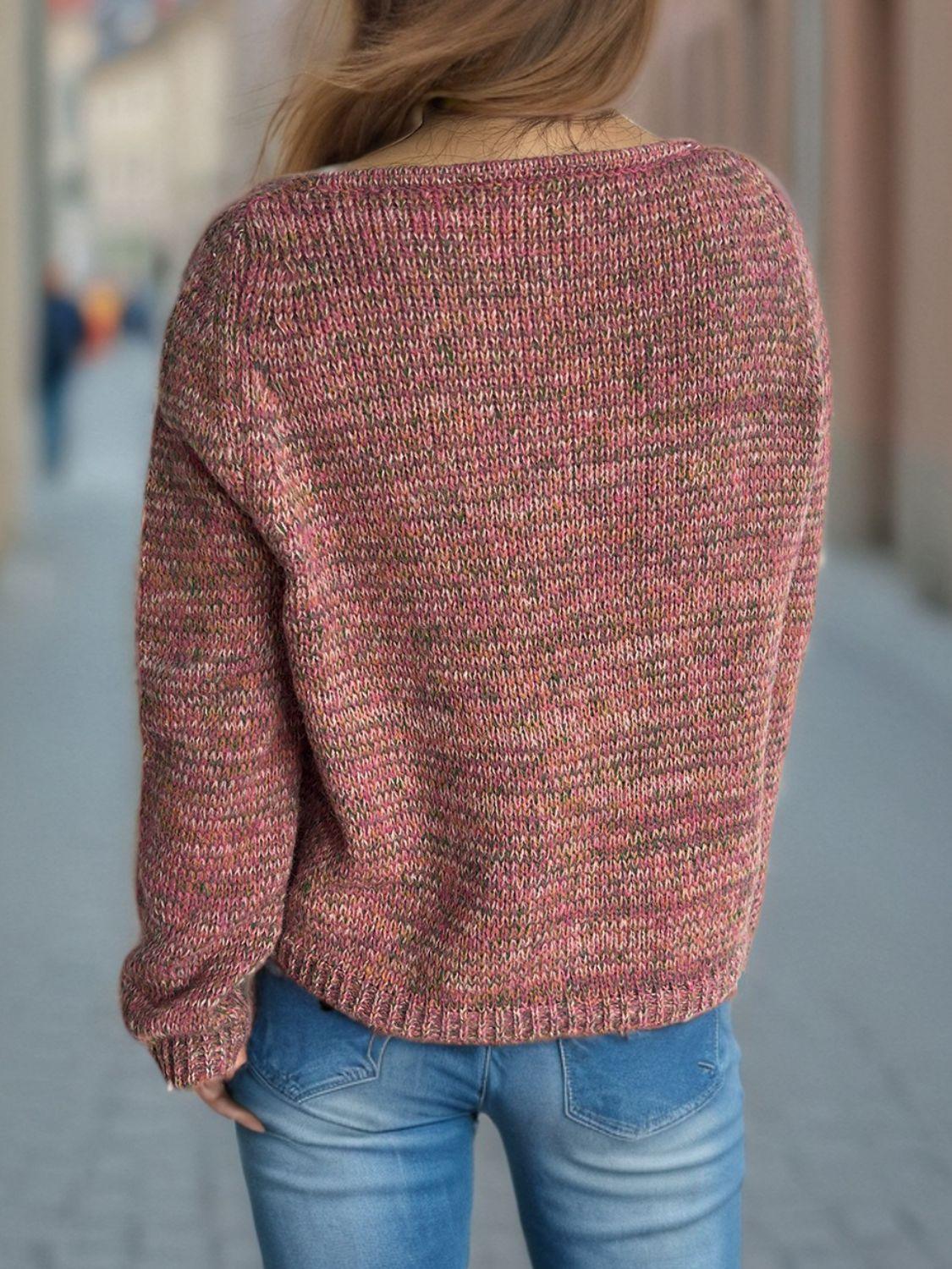 Heathered Colorful Sweater V-Neck Long Sleeve Basic Style Pullover 0a8f00dd-de5d-4338-bdf8-45339cd1fb15-Max Trendsi