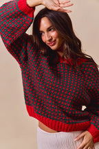 SO ME Womens Sweater Red Textured Two Tone Knit Pullover 0a913632-f2fb-4d06-9db0-208abc1093b4-Max-Origin Trendsi