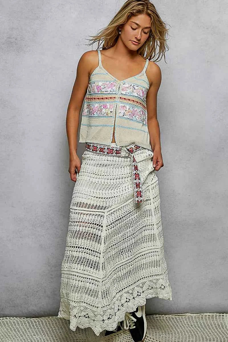 POL Boho Crochet Knit Maxi Skirt