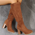 Point Toe Block Heels Boots Dark Brown 0aaa8e0d39364a28ac2354f77c10eb9e-Max-Origin Trendsi