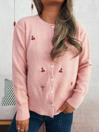 Women's Cardigan Ribbed Button-Front Knit Embroidered Long Sleeve 0aae49388fed4b2ab17e6341ea342c6b-Max-Origin Trendsi