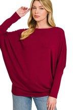 Zenana Hacci Dolman Sleeve Boat Neck Top