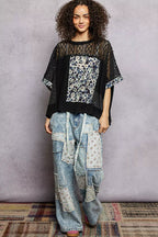 POL Blouse Black Floral Patchwork Lace Accent Short Sleeve Top 0ab84d82-0ff5-47fc-ba9f-98a22268dc84-Max-Origin Trendsi