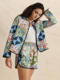Outfit Set Floral Quilted Jacket Long Sleeve Outerwear and Shorts 2 Pcs Multicolor 0ad00e0b-fda0-45f2-9977-1448f42b9d6a-Max Trendsi