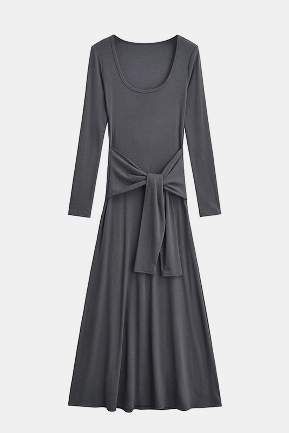 Maxi Dress Basic Bae Bow Tied Viscose Scoop Neck Long Sleeve