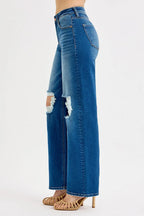 RISEN Boyfriend Jeans Women's Mid Waist Knee Distressed Straight Leg Denim 0ada5267b56e468fbd77e996fd0d0cab-Max-Origin Trendsi