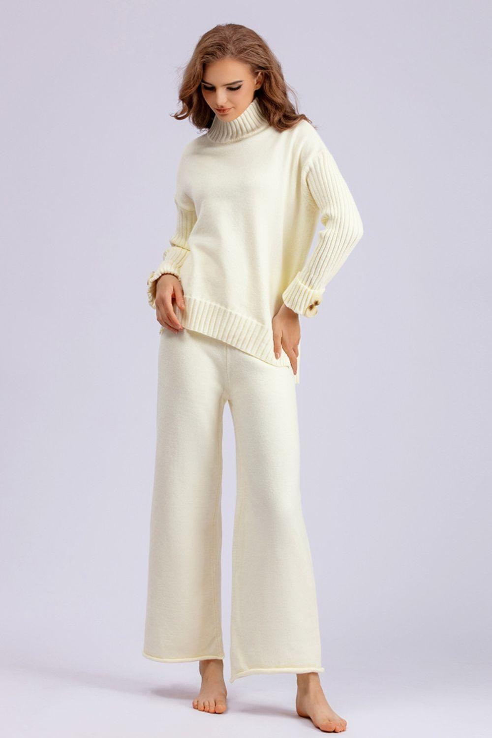 Basic Bae Turtleneck Sweater Set Long Sleeve Knit Top and Pants