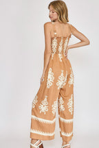 Umgee Jumpsuit Smocked Printed Wide Leg Strappy Mocha Overall 0ae54ca7-6524-4b26-9c56-5a5d87d514cf-Max Trendsi