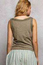 POL Washed Floral Stud Round Neck Slim Tank