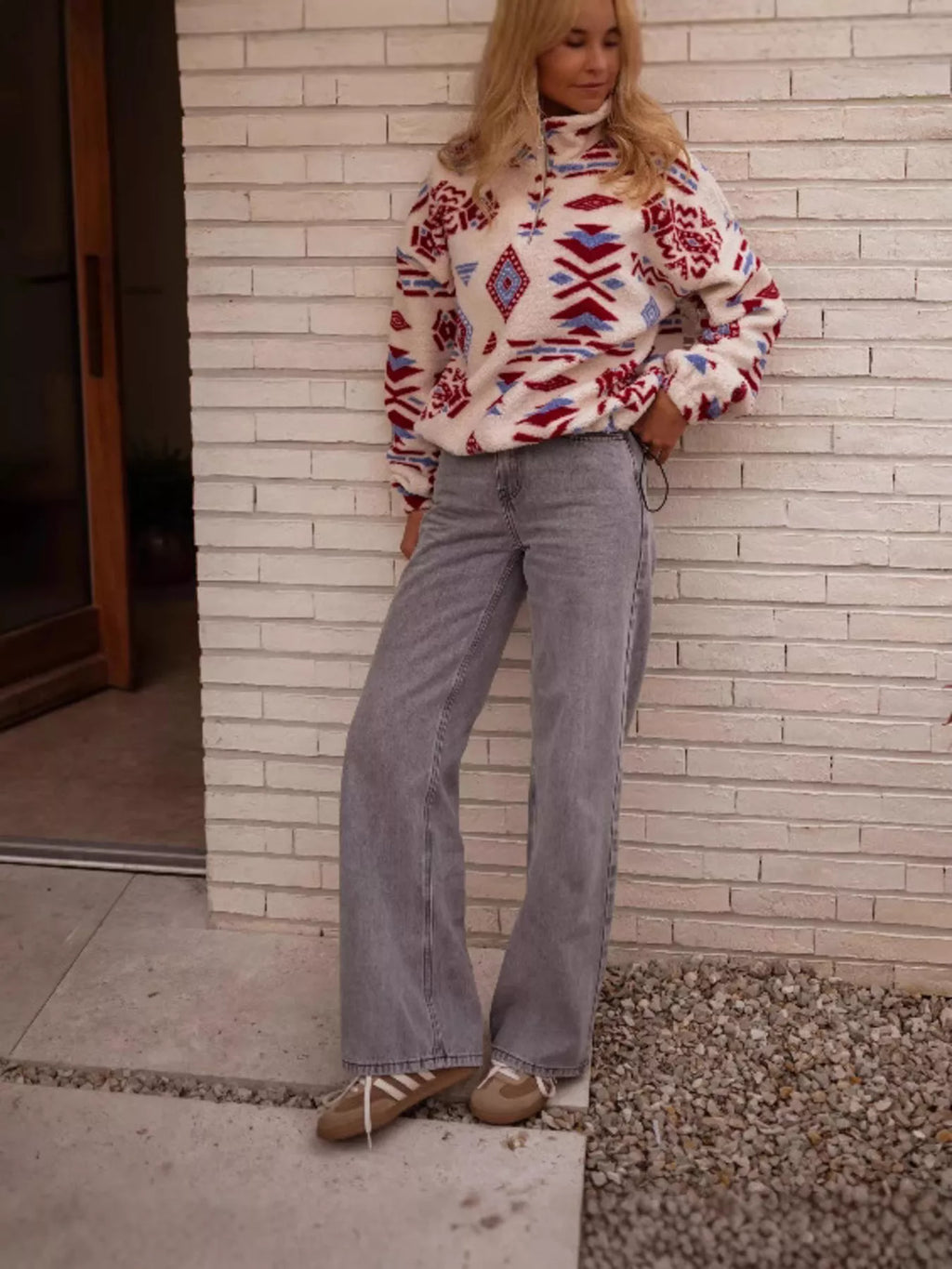 Womens Sweatshirt Fleece Geometric Coral Pattern Half Zip Collared 0b17611c106b4141b04d289ab29dbf4a-Max-Origin Trendsi