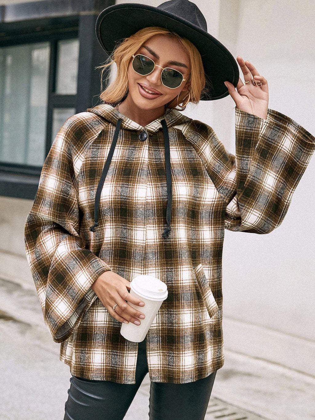 Pocketed Jacket Plaid Long Sleeve Hooded Coat 0b2563f1-b8a0-466d-b827-d90f3ebda107-Max Trendsi