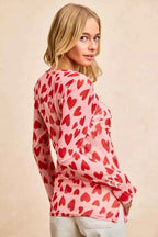 BiBi Button Down Heart Printed Mesh Shirt with Ruched Front