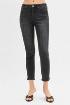 RISEN Crop Skinny Jeans Black Women's Tummy Control Mid Rise Raw Hem 0b4e1f2d4a7840dabf9bf1716527cbd0-Max-Origin Trendsi