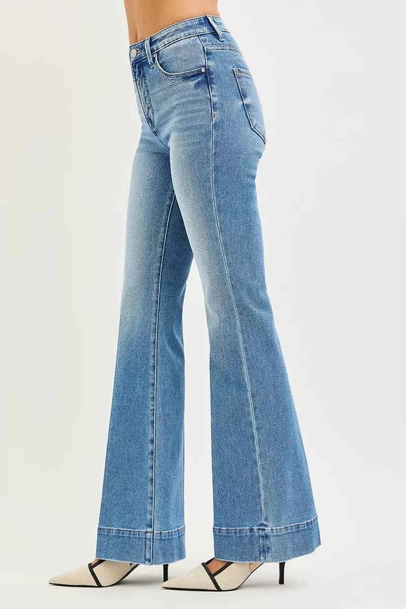 RISEN Women Mid Rise Flare Jeans Tummy Control 4 Way Stretch Denim Pants 0b5085bbcddf44a8872af79601ad0265-Max-Origin Trendsi