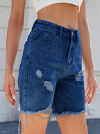 Moni Wear Denim Shorts Women's Distressed Raw Hem 0b5b1c3e-3971-4887-98b0-1420b9747b6f-Min Trendsi