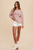 Women's Sweater Annie Wear Mauve HELLO Embroidered Raglan Long Sleeve 0b64241b-d875-41d4-b8bf-6ed5cede37d9-Max Trendsi