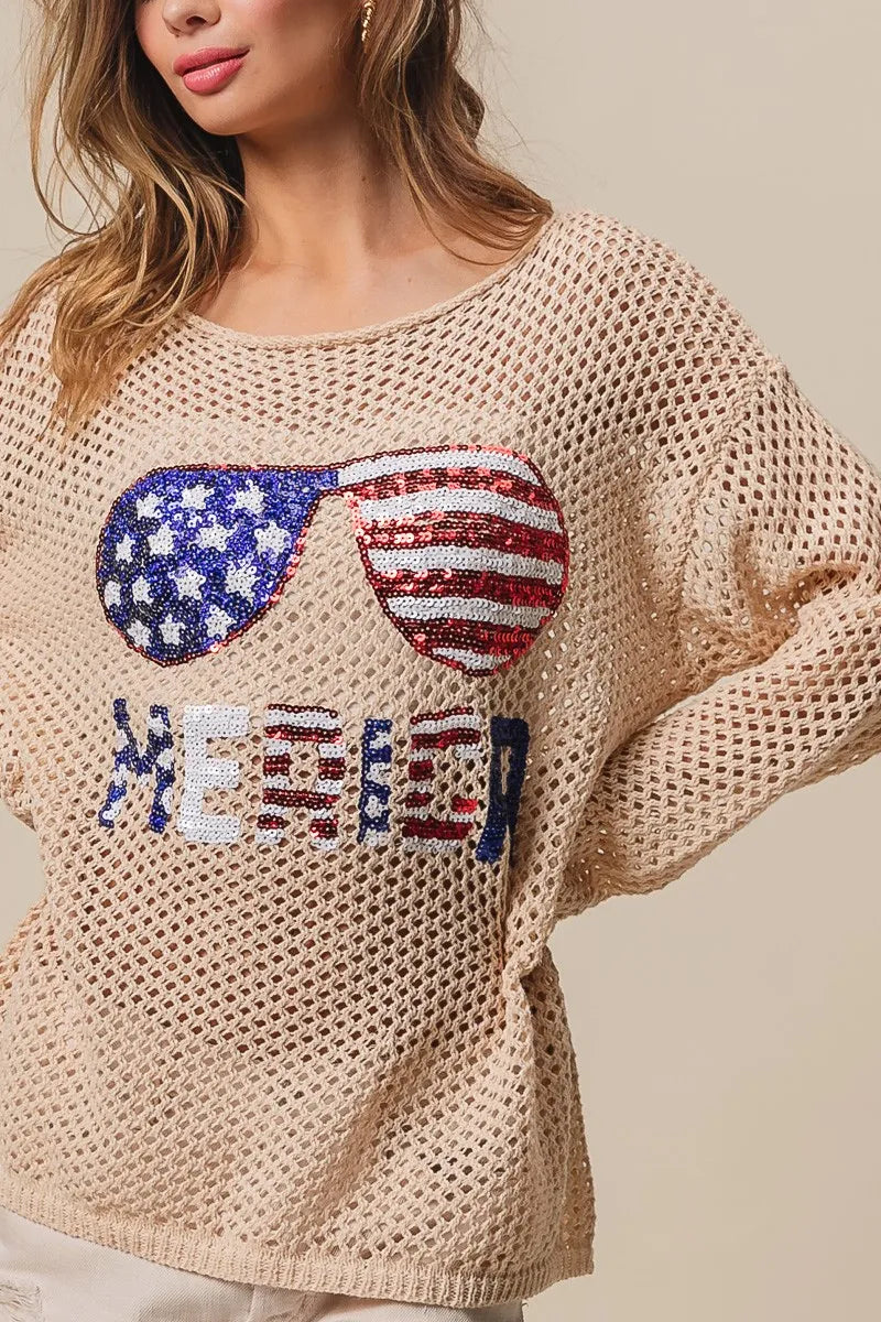 BiBi Knit Top Sequin American Flag Sunglasses Long Sleeve 0b771d71d1d84dda9db55010f287c1a4-Max-Origin Trendsi