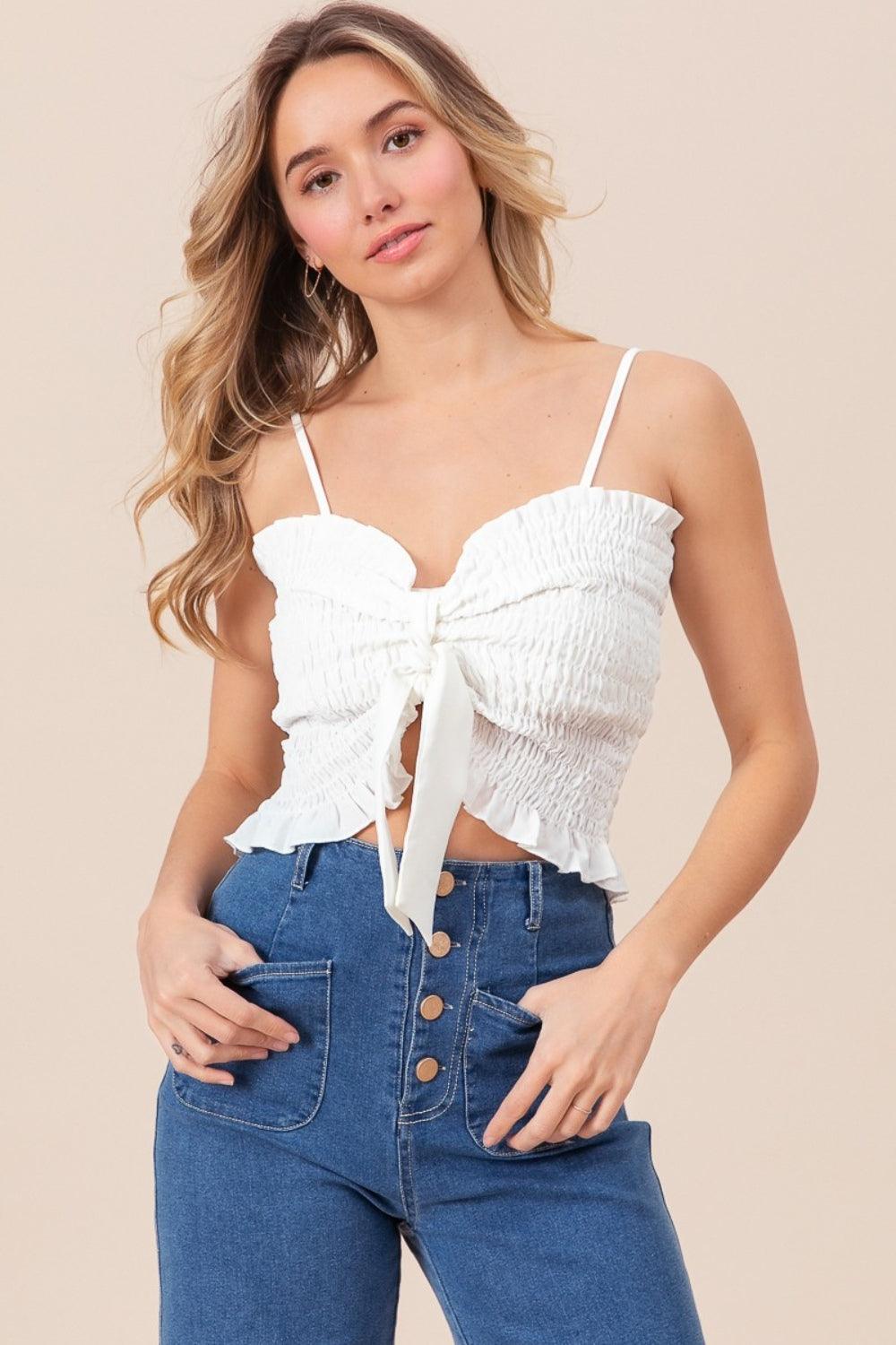 Cami Crop Top BiBi Ruffled Smocked Ribbon Bow Detail 0b7ce63a-477f-48aa-b1e8-5b010a607bfe-Max Trendsi