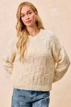 BiBi Womens Sweater Checker Ivory Board Drop Shoulder Knit Pullover 0b8fa14bcf654c53b1d04f8716cbf0da-Max-Origin Trendsi
