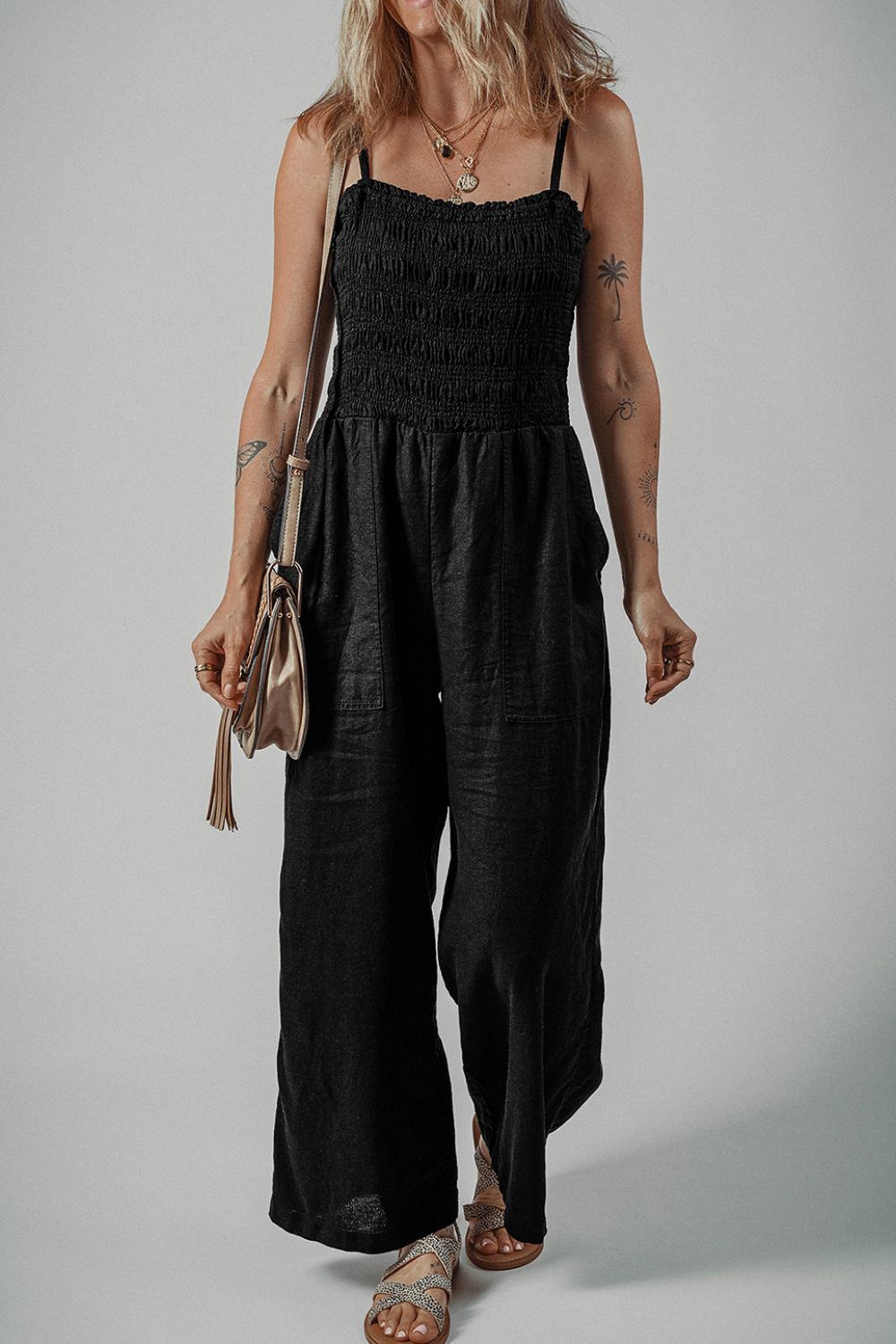 Jumpsuit Black Smocked Spaghetti Straps Wide Leg Overall 0b9c8078-8e13-4a0d-b26b-acf40efa1235-Max Trendsi