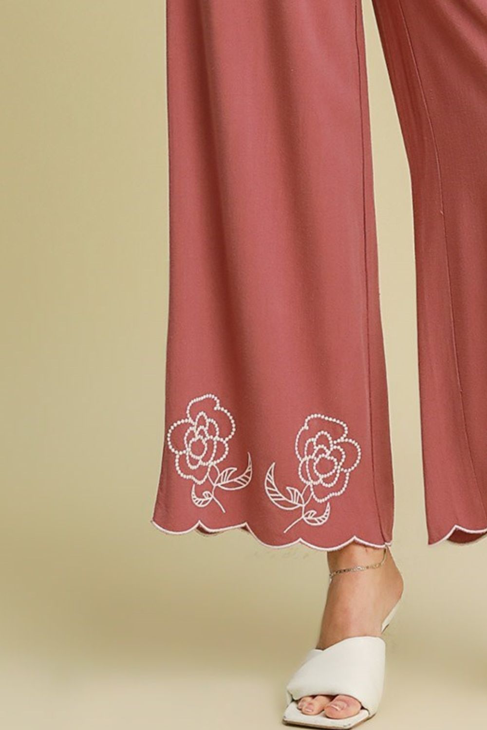 Umgee Pants Linen Blend Wide Leg Pants with Scalloped Hemline Pink 0b9e32f6-2d82-4f73-a337-87ea63b62050-Max Trendsi