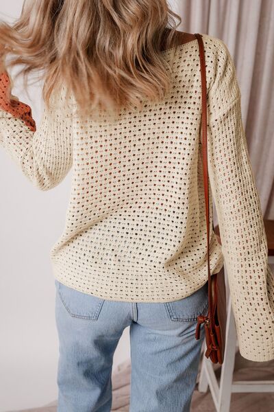 Sweater Openwork Color Block Long Sleeve Women's Long Sleeve Knit Top 0ba36455-285d-4310-ae1a-43373194bcd3-Min Trendsi